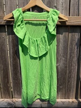 Lilly Pulitzer Alessa Ruffle Tank Top Green Pima Cotton